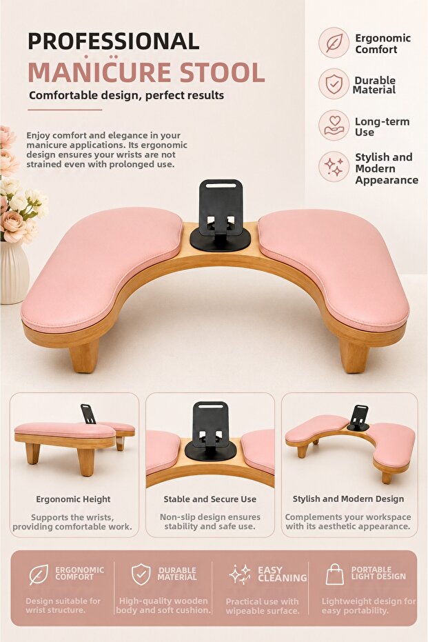 Manicure Stand U Type Stand with Phone Holder - Nail, Hand & Arm Rest Stand - Nail Art & Prosthetic