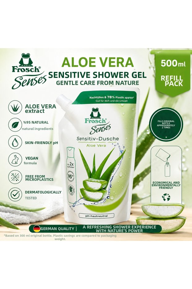 Senses Aloe Vera Shower Gel for Sensitive Skin Refill Pack 500 ml