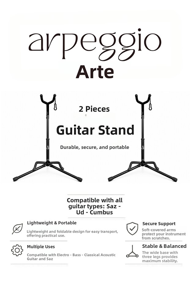 2 Pieces Guitar Stand - Foldable Electric Acoustic Classical Bass Guitar Lute Mandolin Compatible
