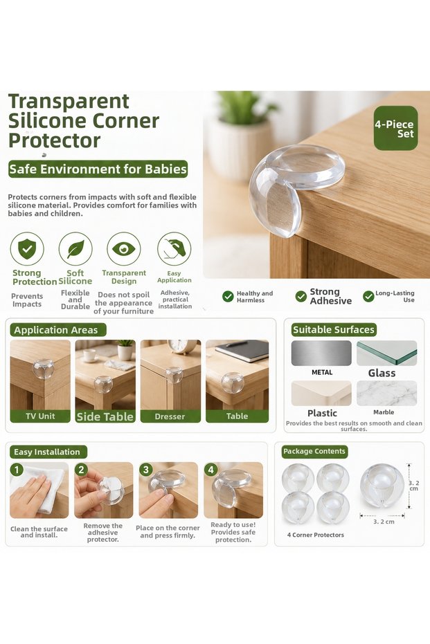 Transparent Silicone Ball-Shaped Corner Protector | Baby Safety Table Edge Protector Set of 4
