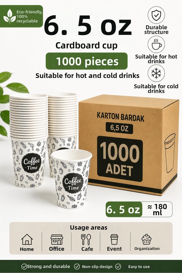 6.5 oz Paper Cups 1000 Pieces |   Compatible with Hot & Cold Beverages |   Disposable Durable Paper Cup