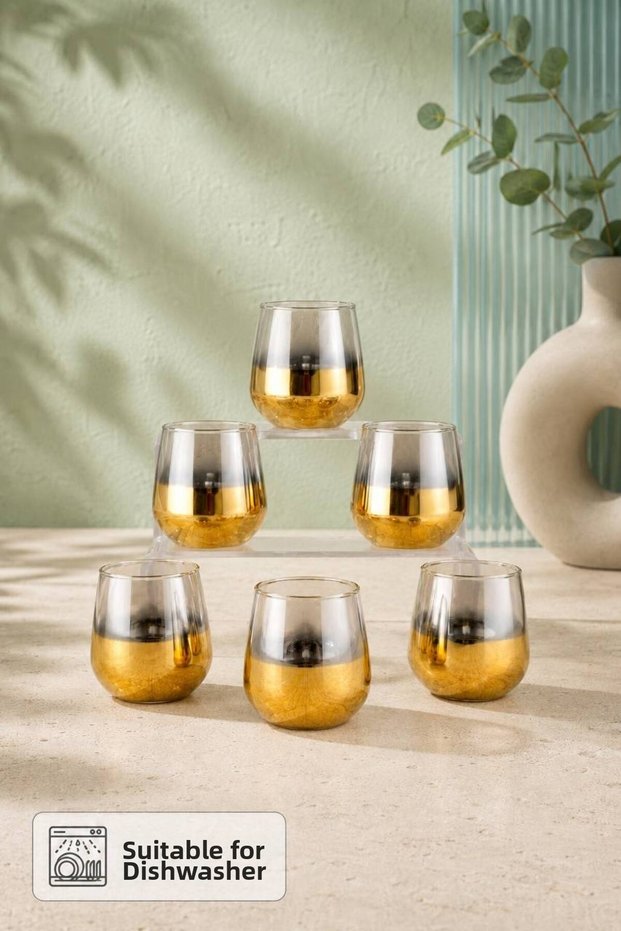 Set of 6 Glass Titanium Coated Mini Coffee Side Serving Glasses 95 ml – Shiny Design