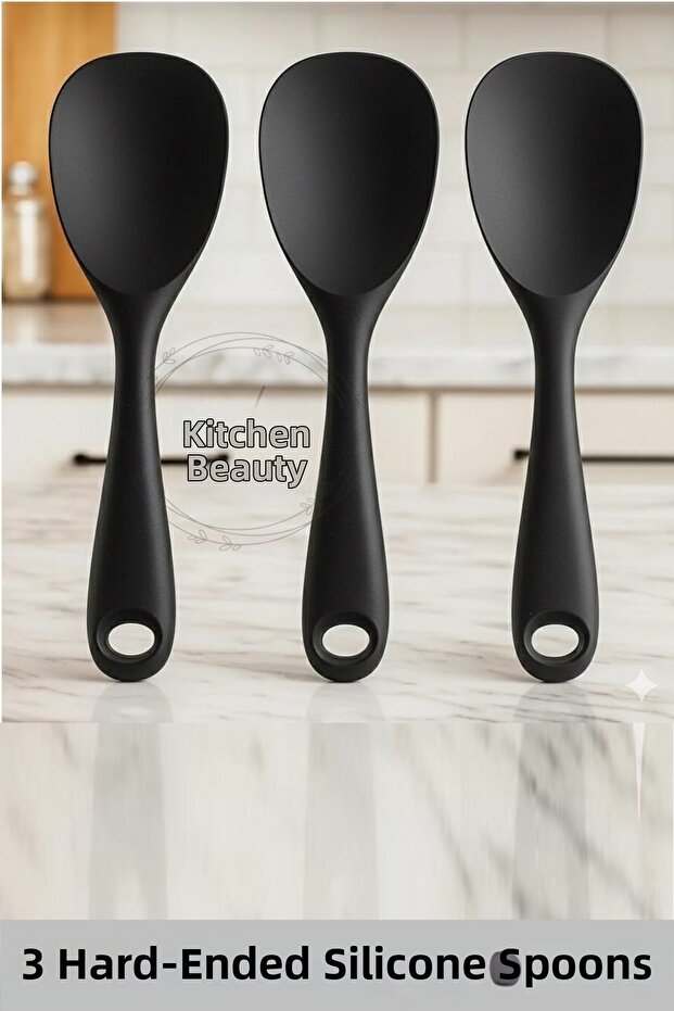 3Pcs Ultra Hard Tip Silicone Serving Rice Dessert Spoon Spoon Set Hangable Spoon Fireproof Non-Stick