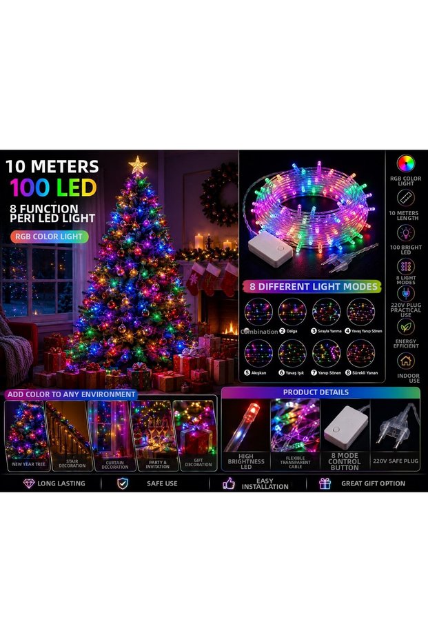 10 Meters 100 Led Rgb Colorful Fairy Led Light 8 Functions Decorative Christmas Tree Party Home Room Decoration