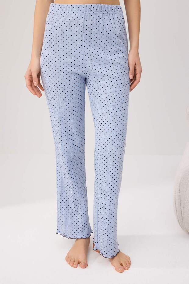 Mavi %100 Pamuklu Puantiyeli Baby Overloklu Fitilli/Pointel Örme Pijama Takımı THMSS26PT00012 - 3