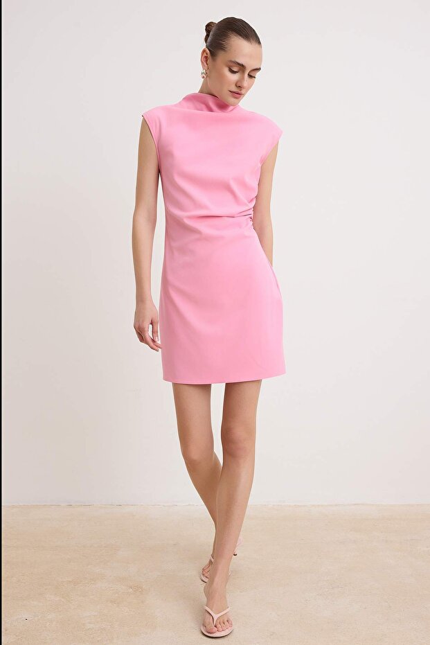Pembe Düz Kısa / Mini Dokuma Elbise TWOSS26EL00306 - 1