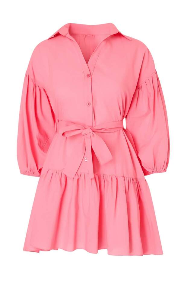 Pembe Dokuma Kuşaklı %100 Pamuk Plaj Mini Elbise TBESS25EL00034 - 4