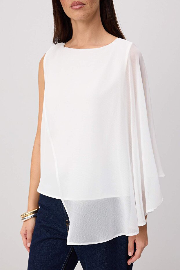 Beyaz Tek Kol Detaylı Bluz TWOSS26BZ00971 - 3