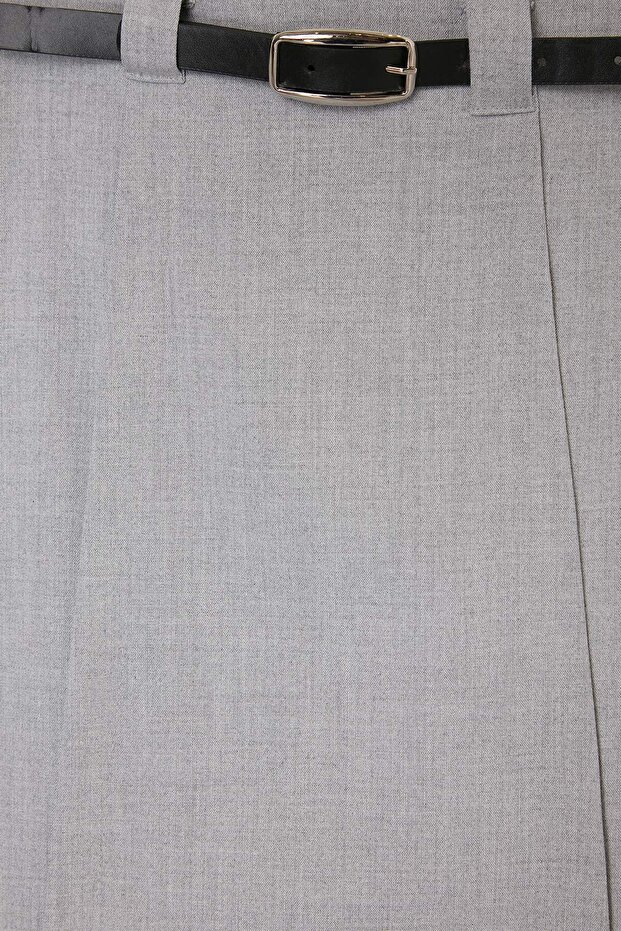 Gri Yırtmaçlı Kemerli Midi Etek TWOSS26ET00254 - 5