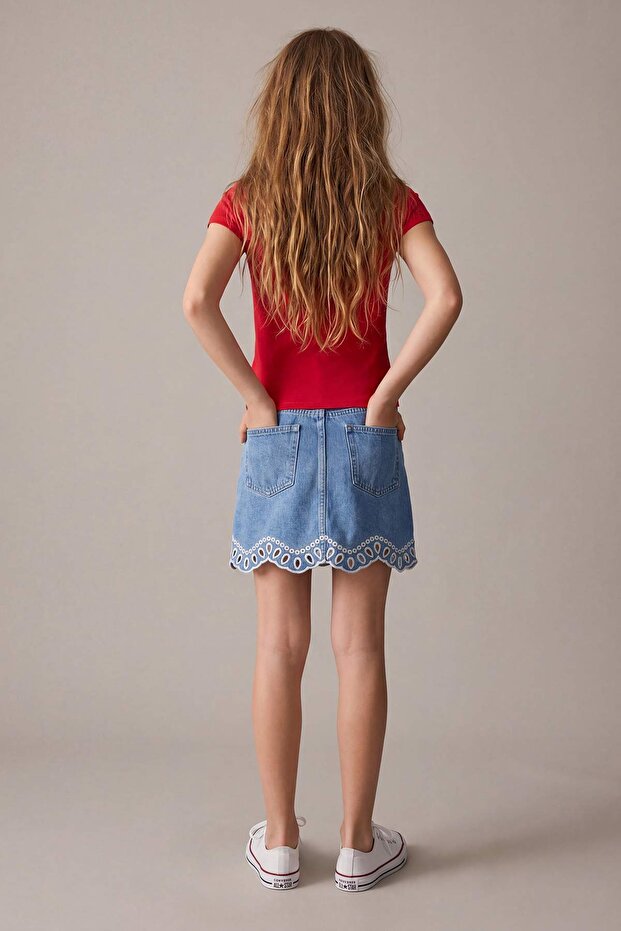 Kırmızı Kayık Yaka Düz Örme T-Shirt TKDSS26TS00084 - 3