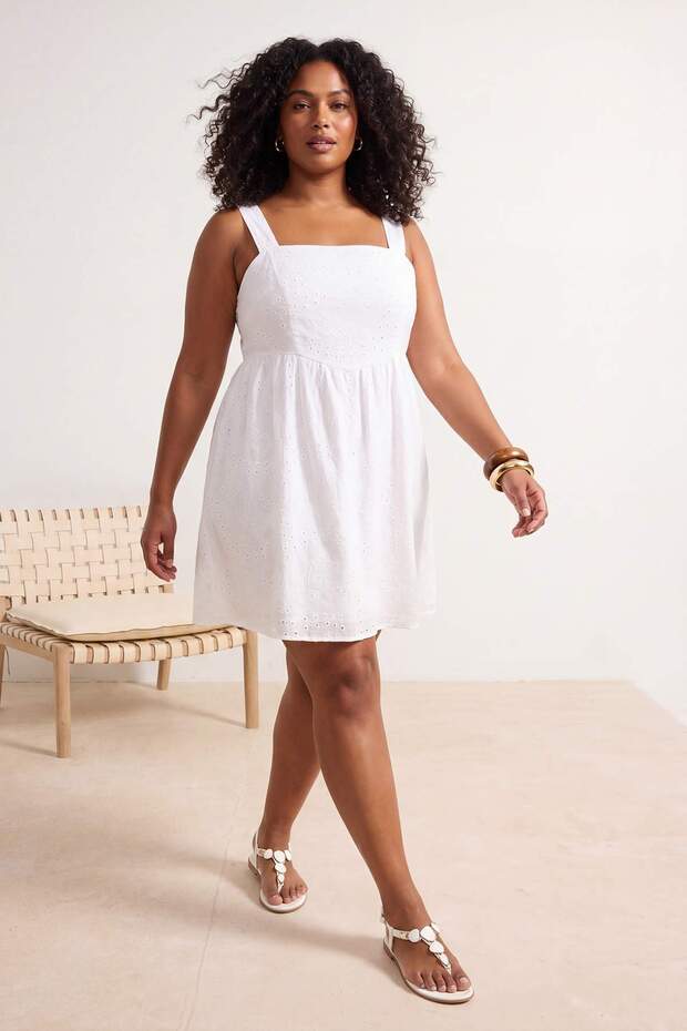 White Woven Plus Size Dress Tbbss26Ah00064