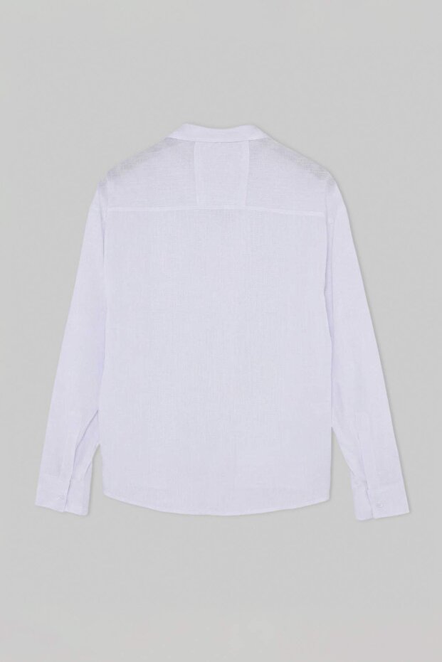 Beyaz Yarı Oversize İnce %100 Pamuk Erkek Plaj Gömlek TMNSS26GO00047 - 6