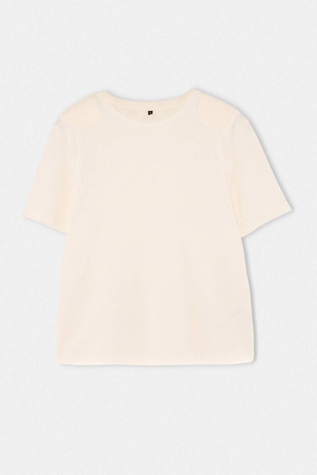 Wardrobe Essentials-Ekru Regular/Normal Kalıp Vatkalı Örme T-Shirt TWOSS26TS00005 - 1