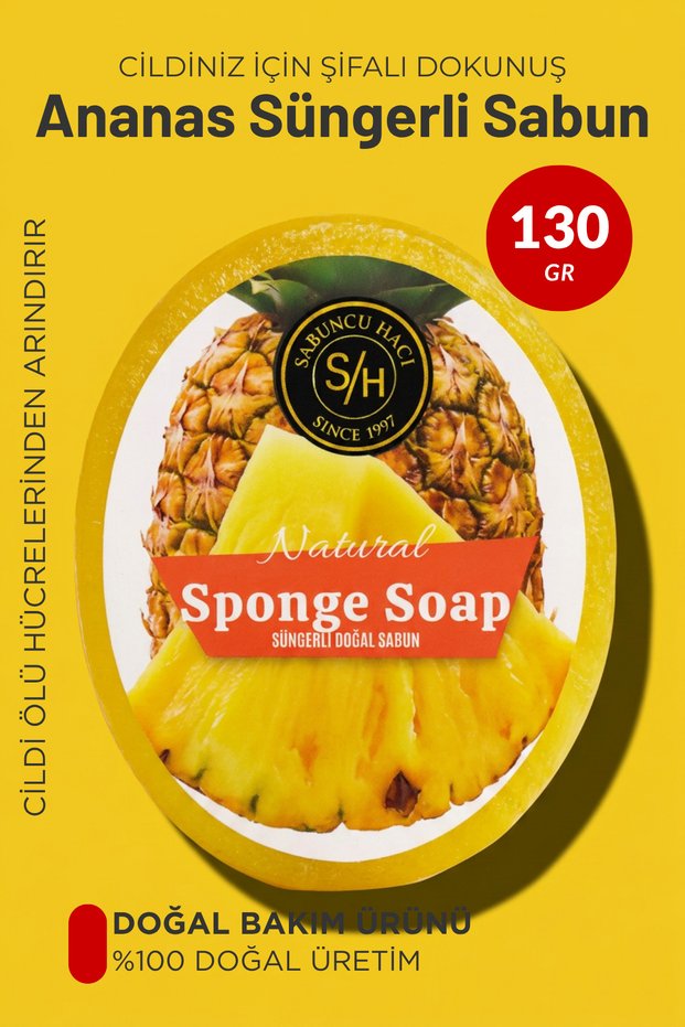 Natural Sponge Soap with Pineapple Extract (Helps Repair Sunken and Strawberry Legs) 130-140 Gr