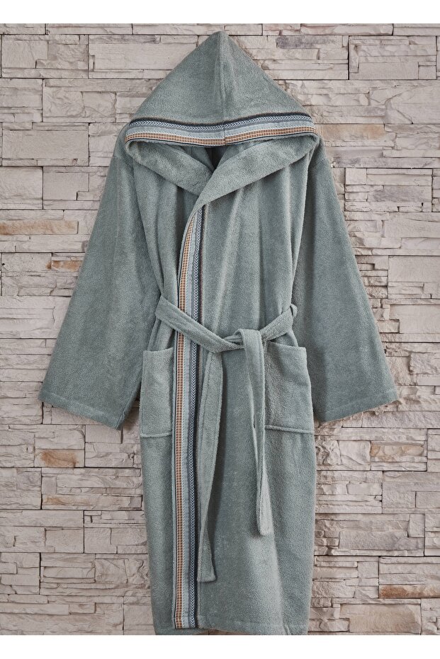 Hooded Jacquard Cotton Men's Single Bathrobe (2Xl/3Xl)
