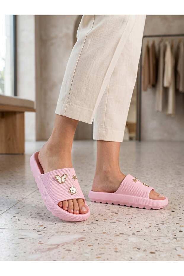Stylish Lightweight Comfortable Beach Sea Pool Slippers with Butterfly Stones