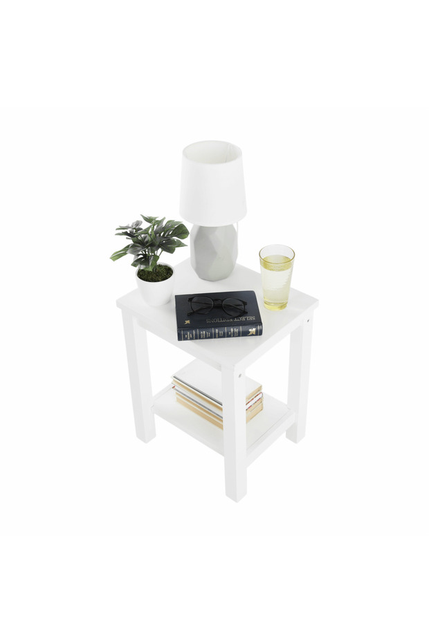 Bedside table, solid wood/white, FOSIL - 2