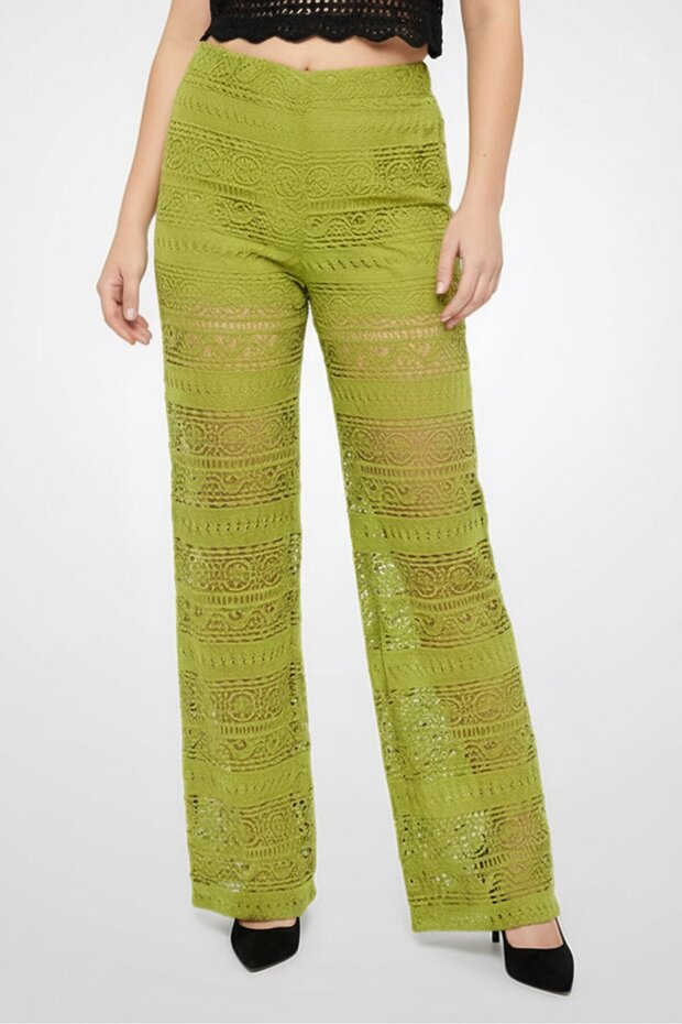 Women Regular Fit Eyelet Palazzo Pants, Green