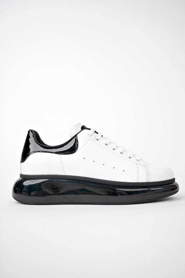 Ba04471 White Black Men's Genuine Leather Gel High Sole Sports Shoes - White - 43