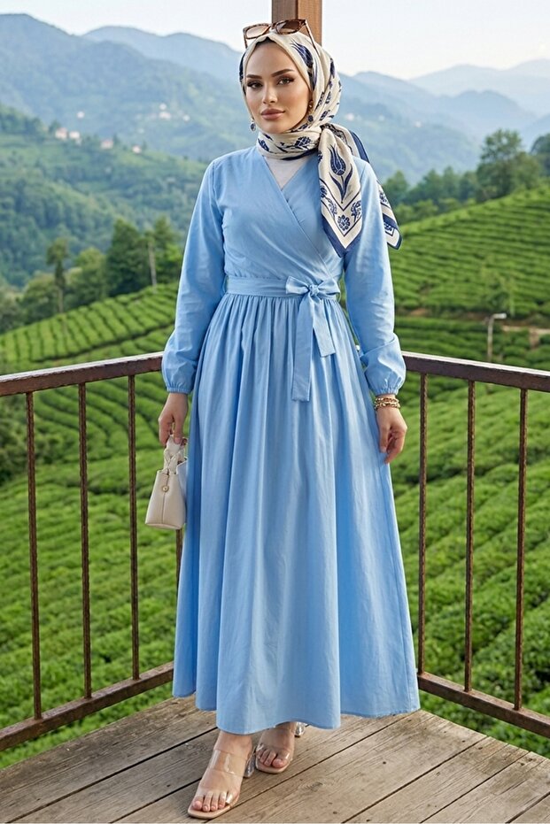 Tie-Detail Blouse Skirt Two-Piece Set 1465 - Baby Blue