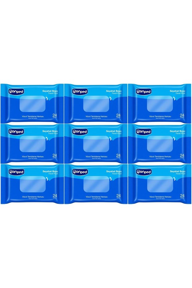Adult Body Cleaning Wet Wipes Towel 24 Sheets Travel Size Set of 9 (216 Sheets)