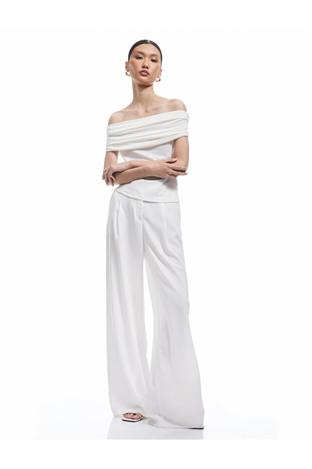 Crepe Fabric Drape Detailed Strapless Blouse