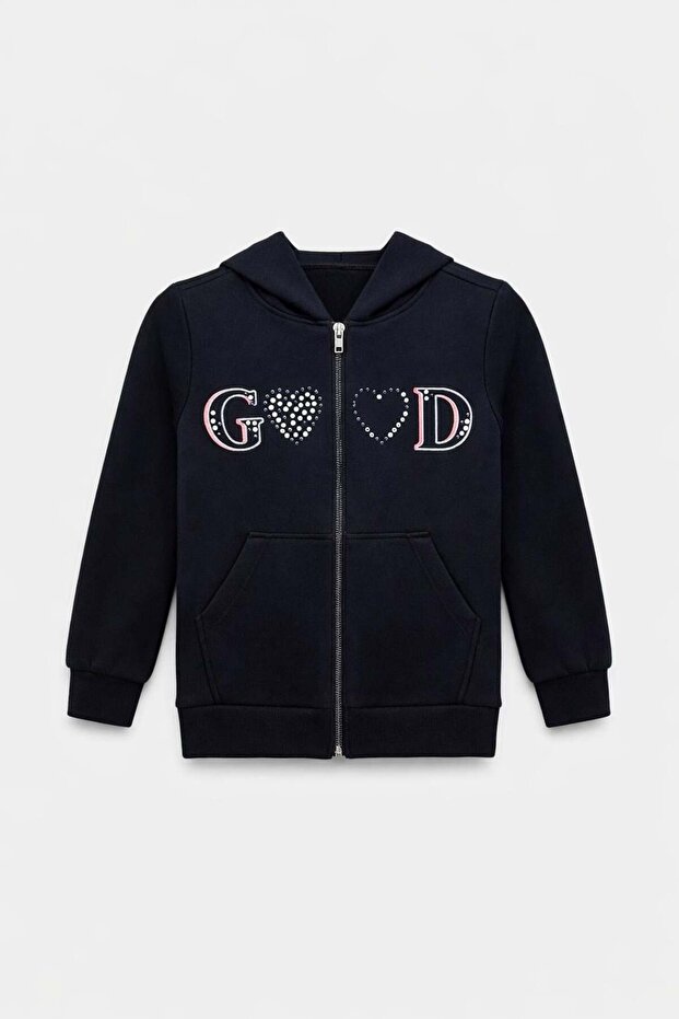 Girl's Good Print Hooded Jacket 1-4 Years Black