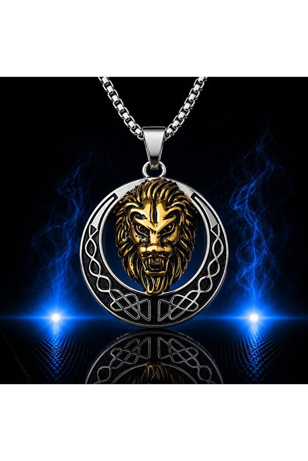 Lion Figured Zircon Stone Stainless Steel Men's Lion Necklace