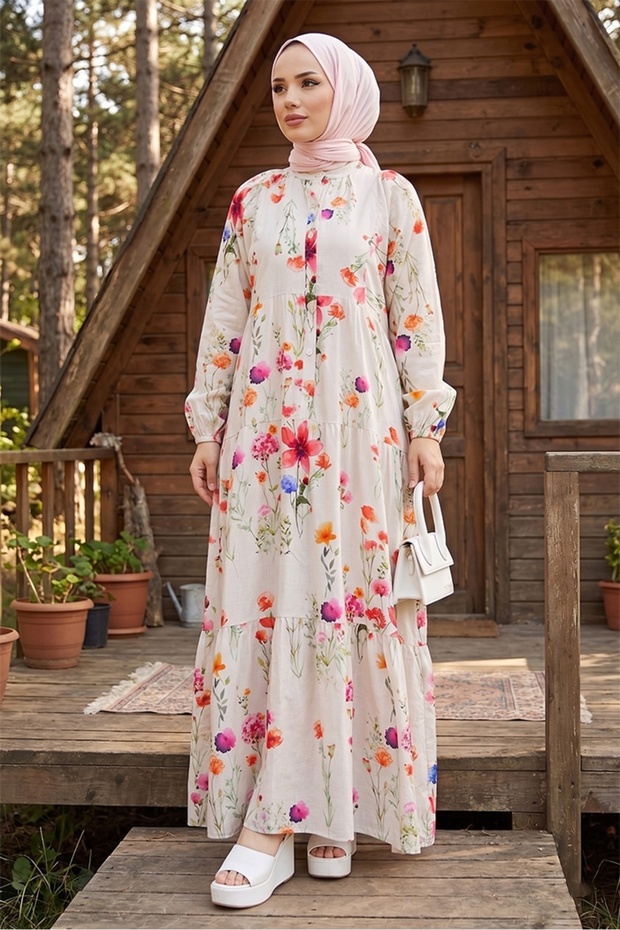 Soren Bat Sleeve Hijab Dress 1573 - Ecru