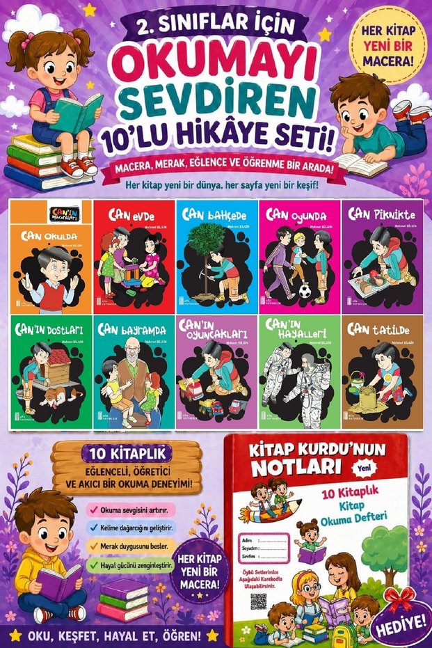 2.Sınıflar İçin Okumayı Sevdiren 10 lu Hikaye Seti 6 (Kitap Okuma Defteri Hediyeli)