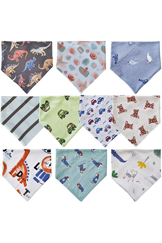 Triangle Scarf Combed Cotton Drool and Feeding Bib 10 Pieces