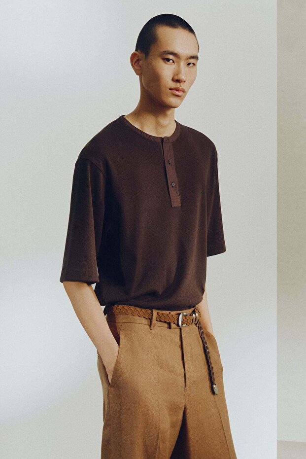 Loose Fit Linen-blend Henley top