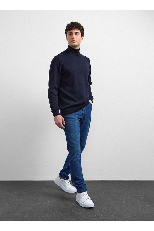 Navy Blue Men's Turtleneck Regular Fit Sweater B35W40011
