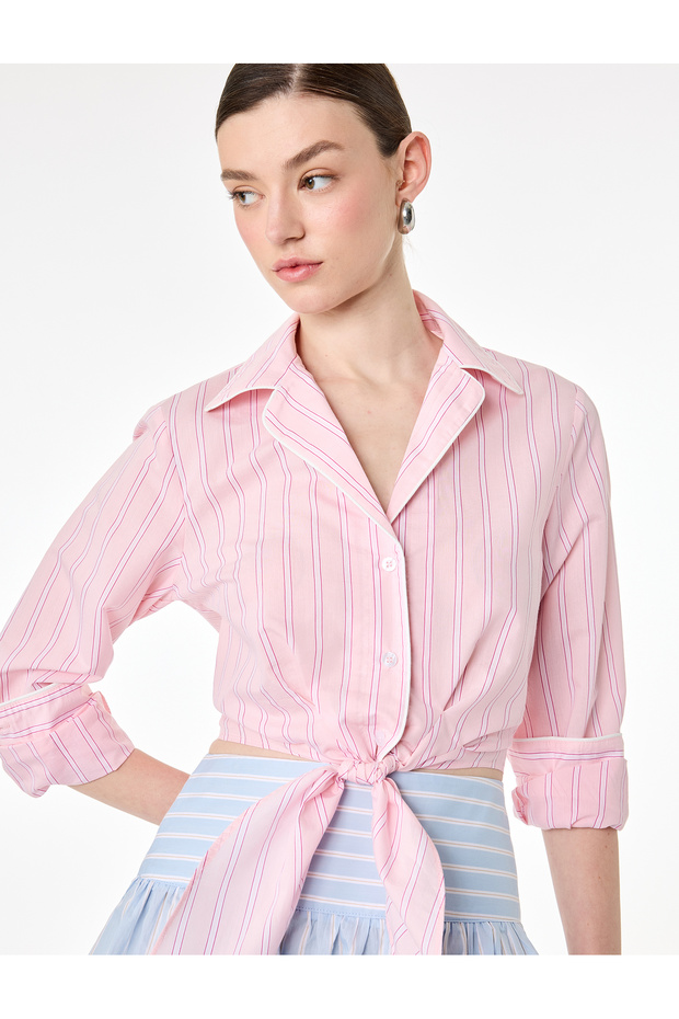 Long Sleeve Cotton Striped Poplin Shirt