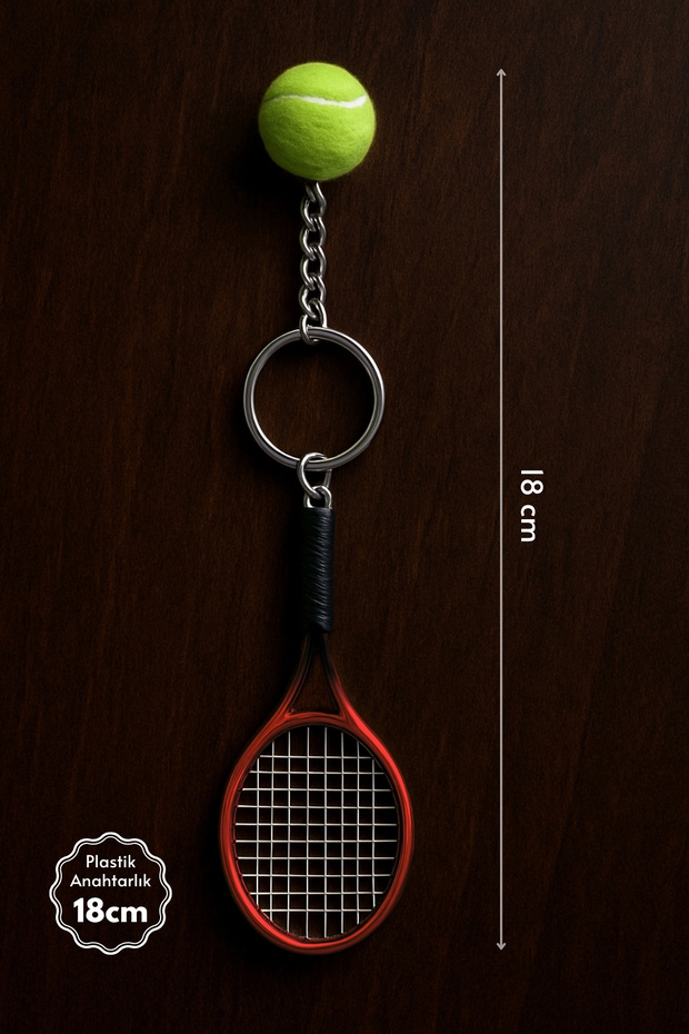 Red Racket and Tennis Ball Keychain