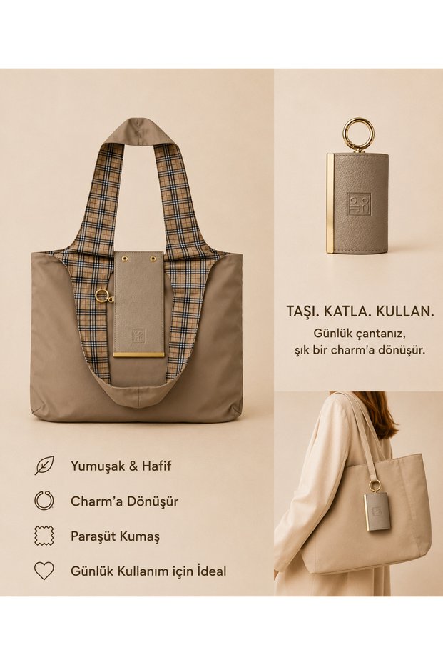Foldable Hand and Shoulder Bag with Plaid Interior Pattern Detail, Travel&Shopping&Daily Use