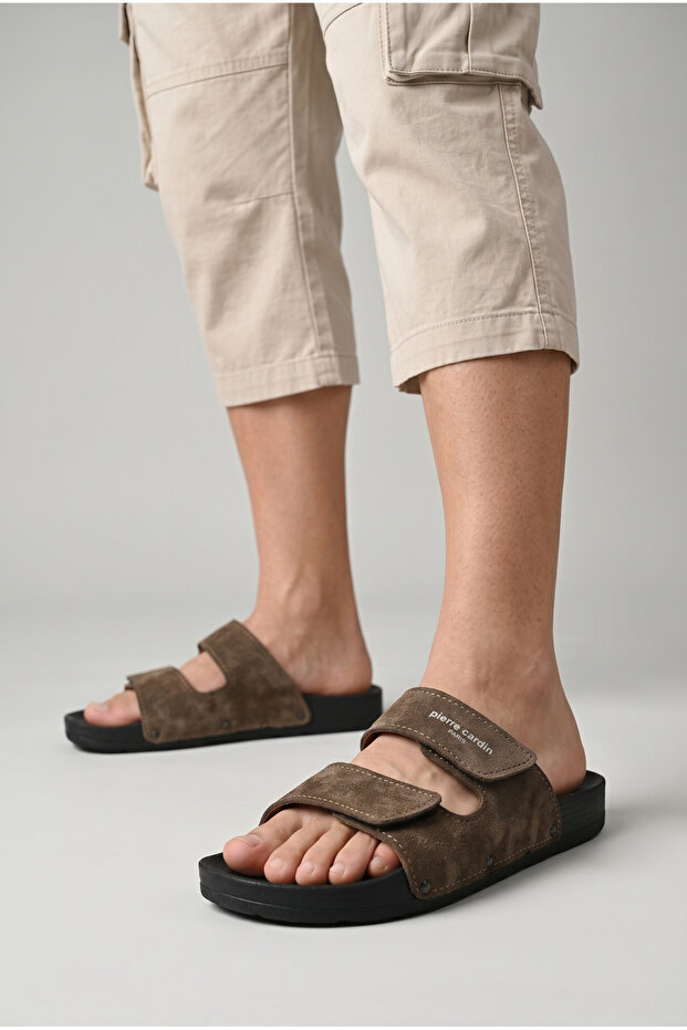 Double Belted Velcro Mink Nubuck Men's Slippers
