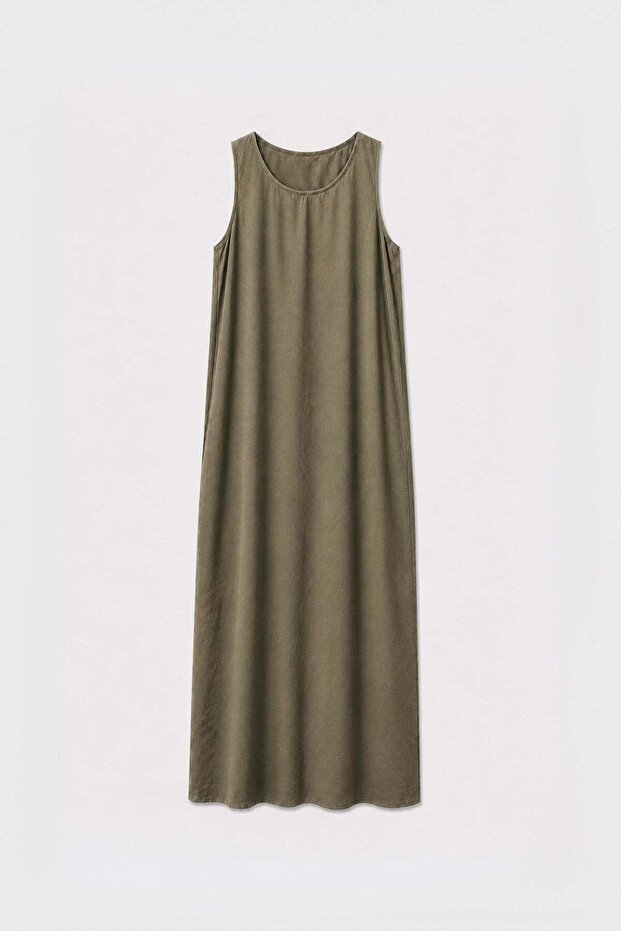 Khaki Draped Halter Neck Midi Dress