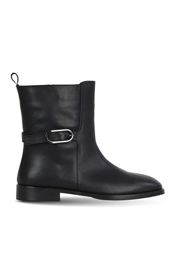 Black Leather Women's Flat Boots 30Wb25554