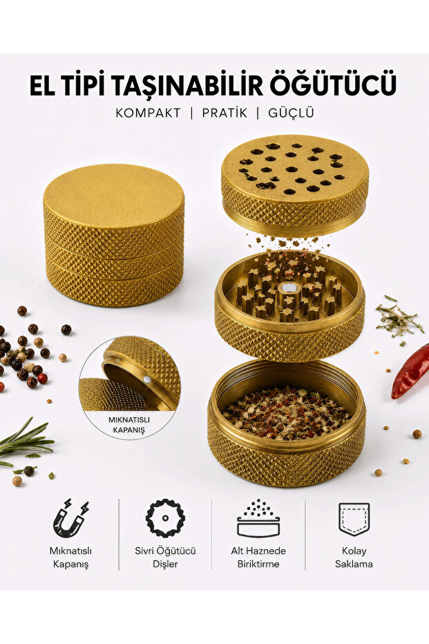 3-Layer Tobacco and Spice Grinder | Mini Handheld Portable Grinder with Lower Chamber