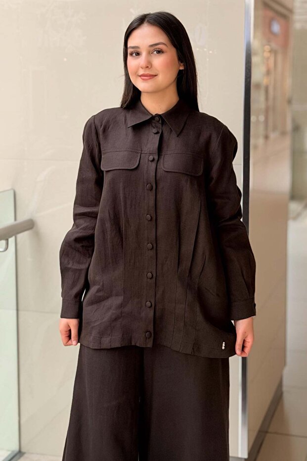 Missdalida Linen Jacket with Front Pocket Flaps