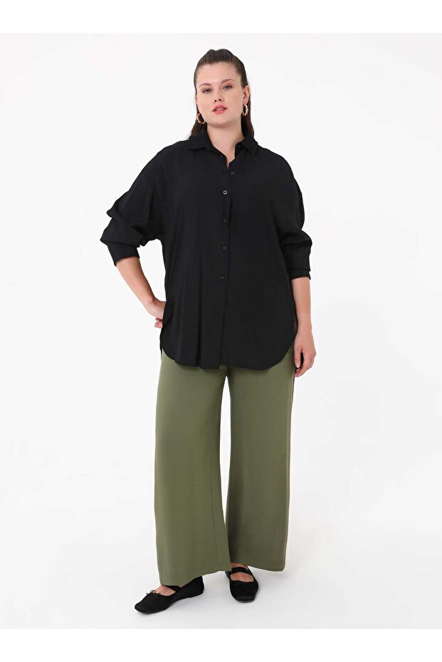 Viscose Fabric Comfortable Fit Plus Size Trousers - Khaki - Alia