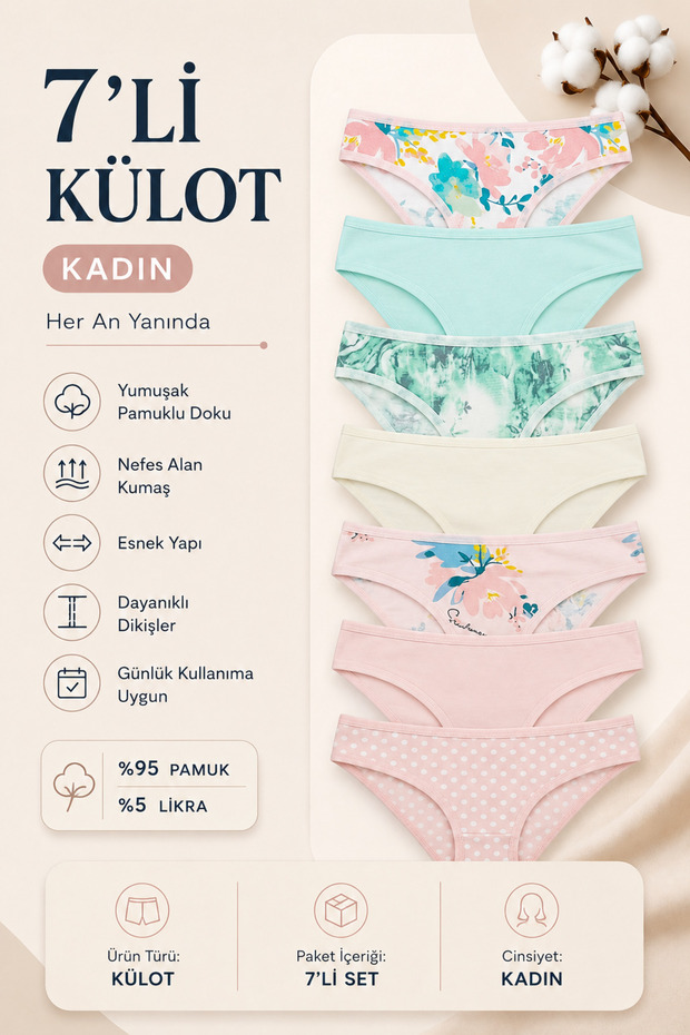 Women's Panties 7-Pack Stretch Fabric Cotton Pcs Printed