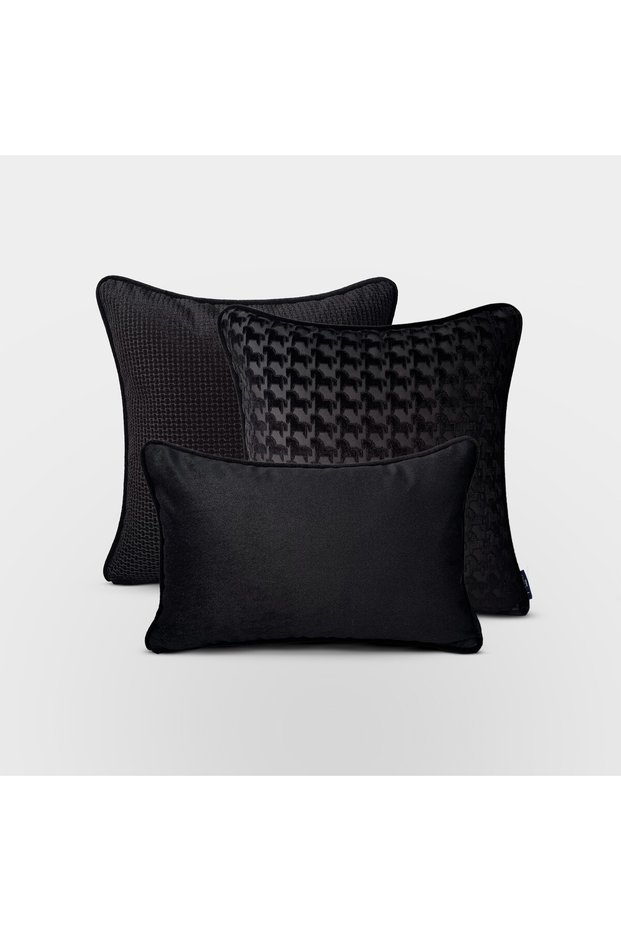 "Cheva" Textured Throw Pillow Cover Set - Black