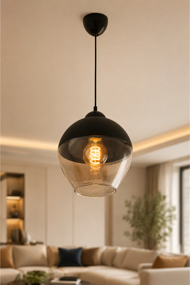 Datça Tekli Siyah Sarkıt Tekli Cam Avize Modern Tasarım Mutfak Antre Salon Lamba Avize Modelleri Modern Lüks Avize Dekoratif Salon Avizesi Mutfak Avizesi Cam Avize Tekli Sarkıt Avize Camlı Tekli - 2