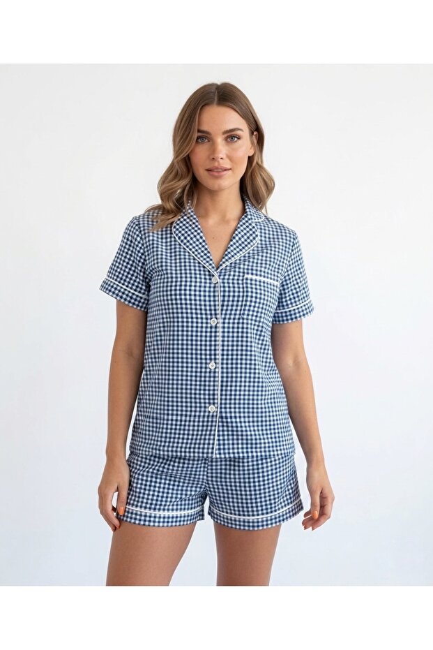 Gingham Checked 100% Woven Cotton Shorts Set