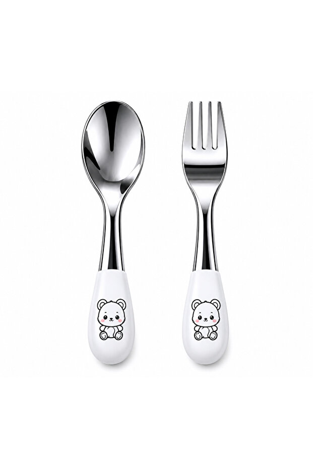 Gastro Stainless Steel Children's Spoon and Fork Set - Ergonomic Baby Cutlery Set with Fun Figures