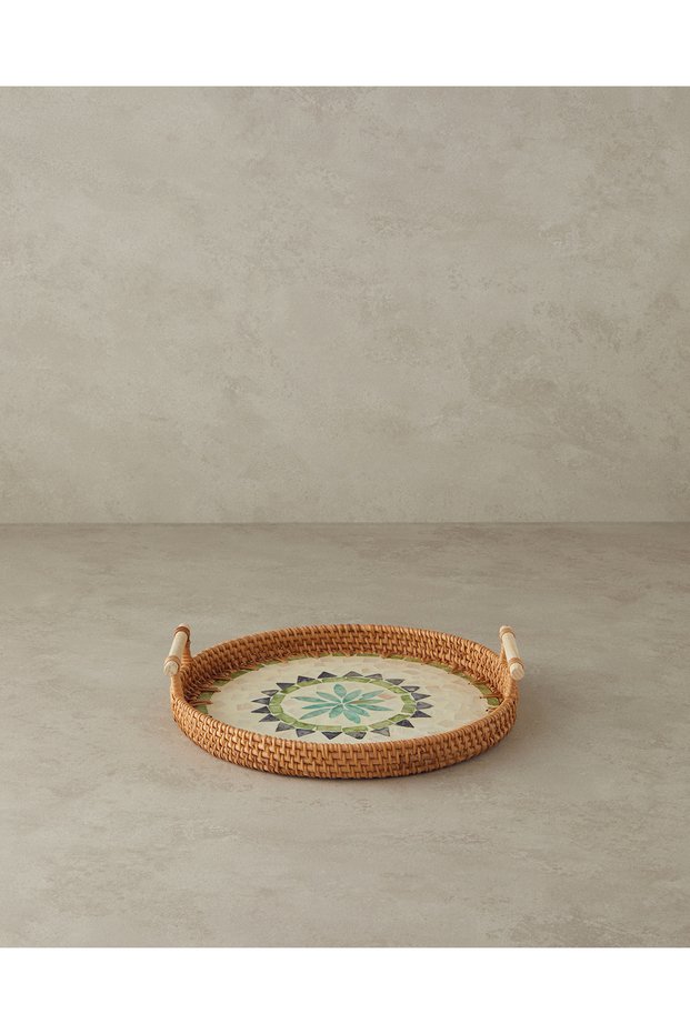 Adelaide Mother-of-Pearl Rattan Tray Brown 28 cm