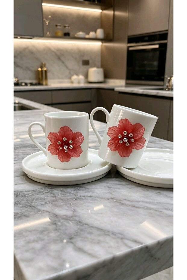 Red Flower 2-Piece Porcelain Cup Set