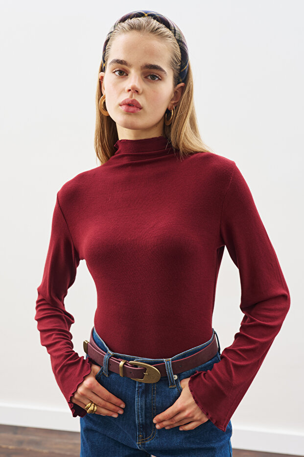 Fisherman Collar Bluz Bordo